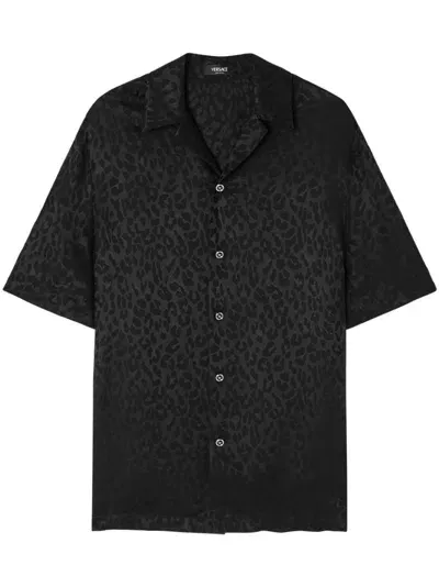 Versace Leopard-jacquard Shirt In Black