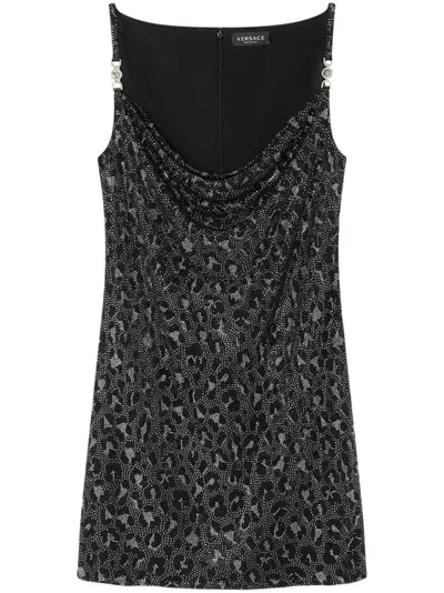 Versace Leopard-print Mini Dress In Black