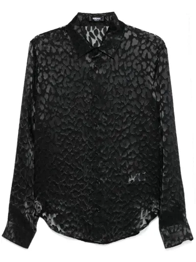 Versace Leopard-print Shirt In Black