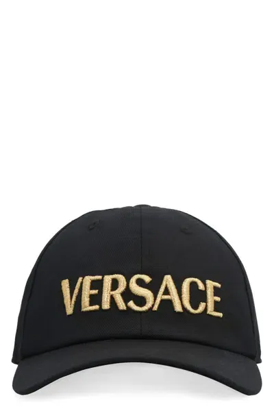 Versace Logo Baseball Cap In Black