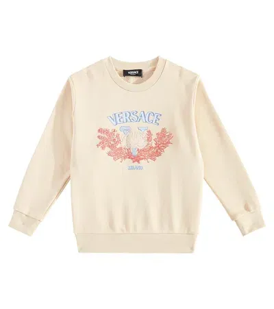 Versace Babies' Logo Cotton Jersey Sweatshirt In Beige