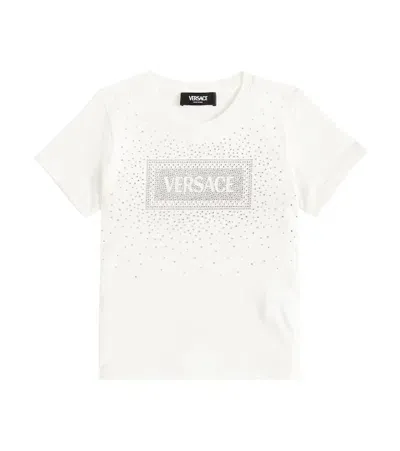 Versace Kids' Verziertes T-shirt Aus Baumwoll-jersey In Weiss