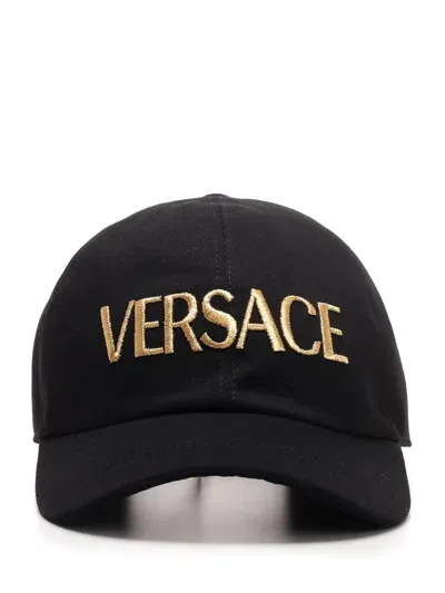 Versace Logo Embroidered Baseball Cap In Black