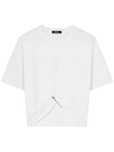 Versace Logo-embroidered T-shirt In White