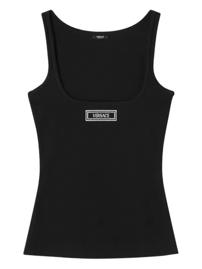 Versace Logo-embroidered Tank Top In Black