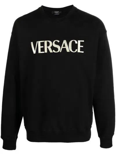 Versace Logo-embroidery Jersey Jumper In Schwarz