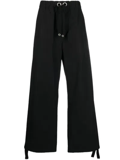 Versace Logo-embroidery Straight Trousers In Black