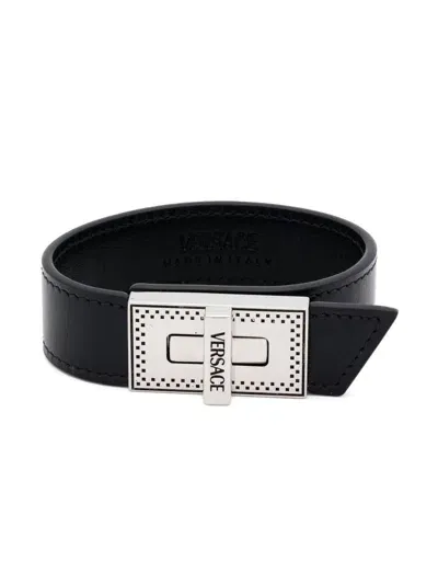 Versace Logo-engraved Bracelet In Black