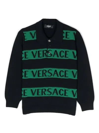 Versace Kids' Logo-jacquard Sweater In Blue