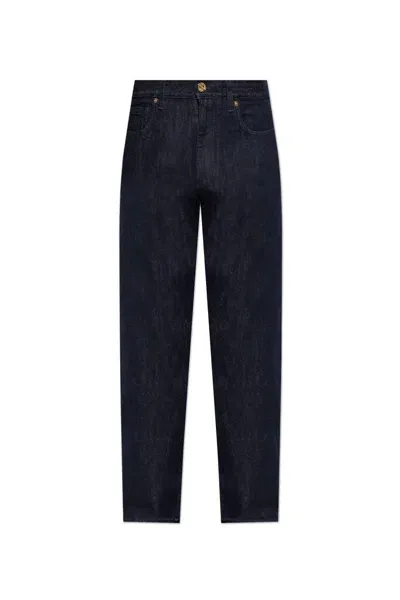 Versace Logo-patch Straight Leg Jeans In Blue