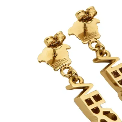 Versace Logo Pendant Earrings In Gold