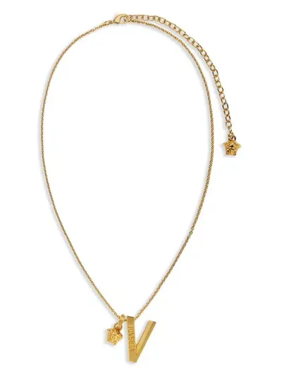 Versace Logo-plaque Necklace In Gold