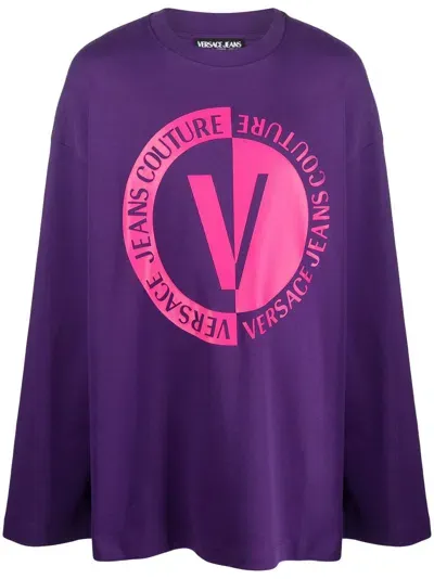 Versace Logo-print Cotton Sweatshirt In Violett