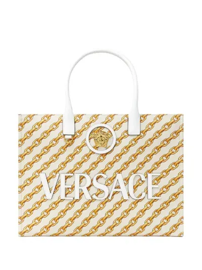 Versace Logo-print Tote Bag In Neutrals