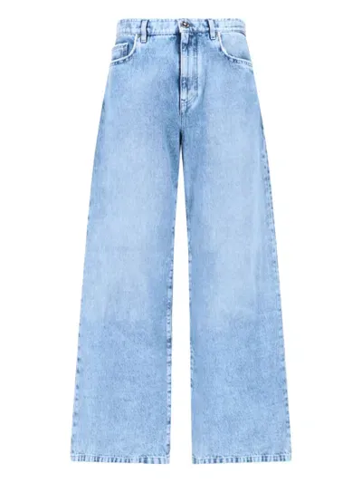 Versace Logo Straight Jeans In Light Blue