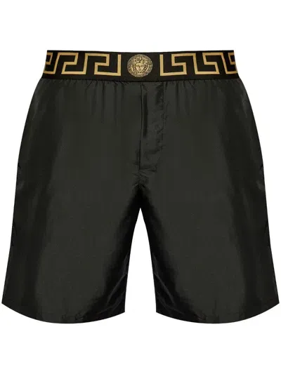 Versace Logo-waistband Swim Shorts In Black