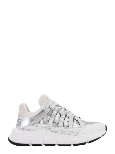 Versace Trigreca Sneakers In White+silver