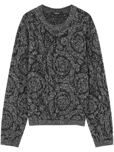 Versace Jacquard Long Sleeve Jumper In Nero