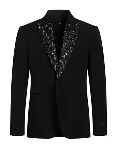 Versace Man Blazer Black Size 42 Wool, Silk, Glass, Plastic