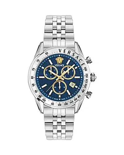 Versace Men's Swiss Chronograph Stainless Steel Bracelet Watch 44mm In Silver Blue