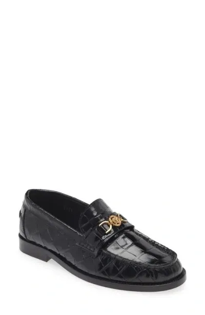 Versace Medusa '95 Croc Embossed Leather Loafer In Black