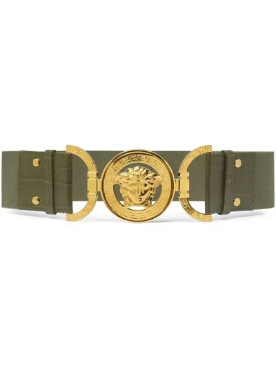 Versace Medusa '95 Crocodile-embossed Leather Belt In Green