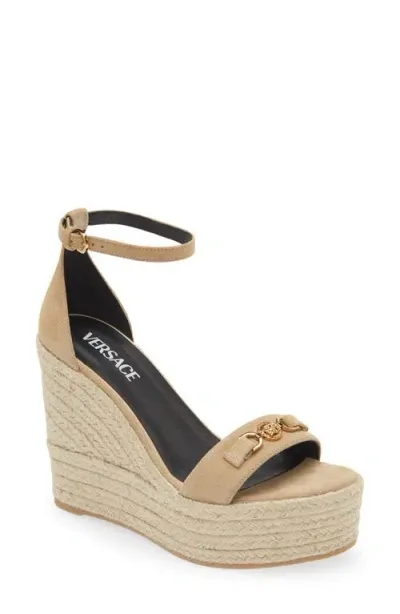 Versace Medusa '95 Espadrille Wedge Sandal In Mastic/ Gold