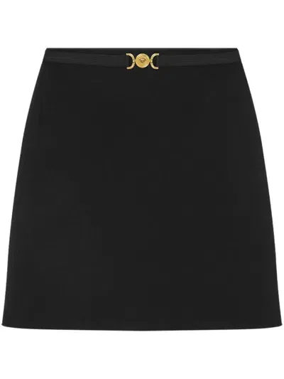 Versace Double Wool Crepe Midi Skirt In Black