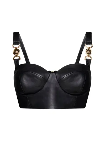 Versace Medusa 95 Leather Bustier Top In Black