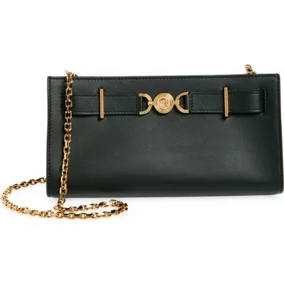 Versace Medusa '95 Leather Clutch Bag In Black+gold