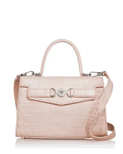 Versace Embellished Croc-effect Leather Shoulder Bag In Powder Blush