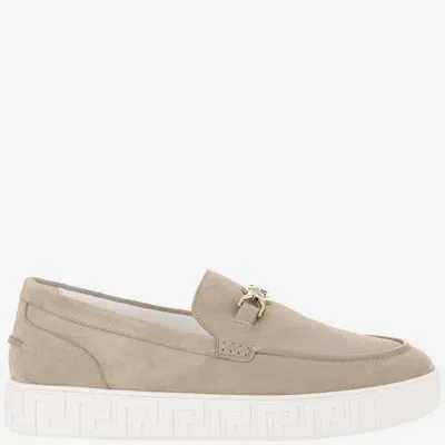 Versace Medusa 95 Suede Greca Loafers In Beige