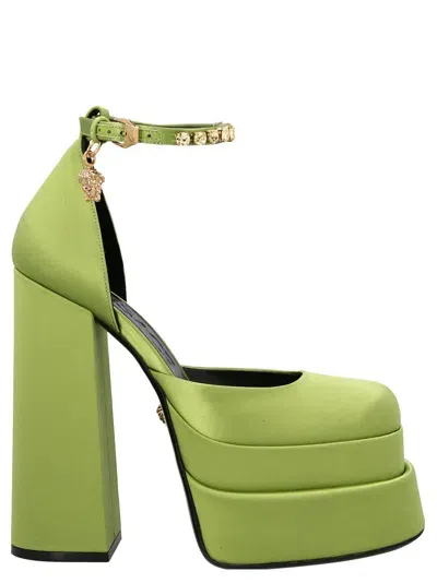 Versace Medusa Aevitas Satin Platform Pumps In Green