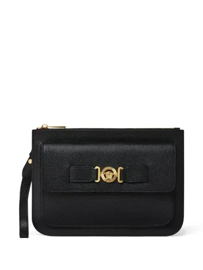 Versace Medusa-plaque Leather Clutch In Black