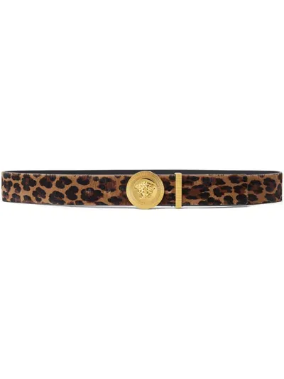 Versace Medusa Biggie Leopard-print Belt In Brown