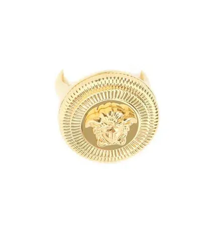 Versace Medusa Biggie Logo Engraved Ring In Gold