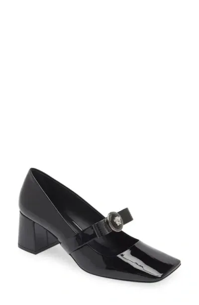 Versace Medusa Bow Mary Jane Pump In Black/palladium