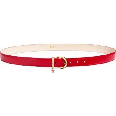 Versace Medusa Charm Leather Belt In Lipstick Red- Gold