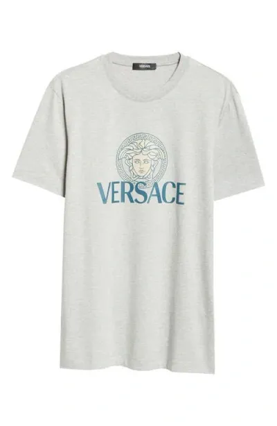 Versace Medusa Cotton Jersey Graphic T-shirt In Light Grey