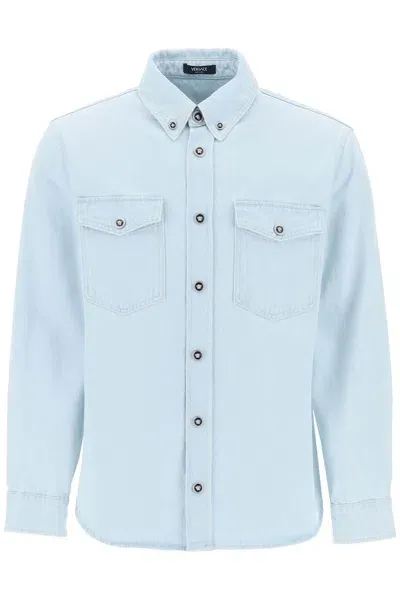 Versace Camicia In Denim Medusa In Multicolor