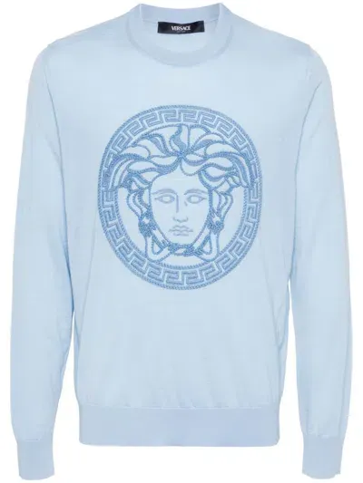 Versace Medusa-embroidered Jumper In Blue