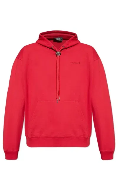 Versace Medusa Head Detailed Drawstring Hoodie In Red