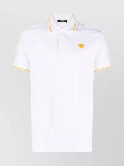 Versace Medusa Head-embroidered Cotton Polo Shirt In White