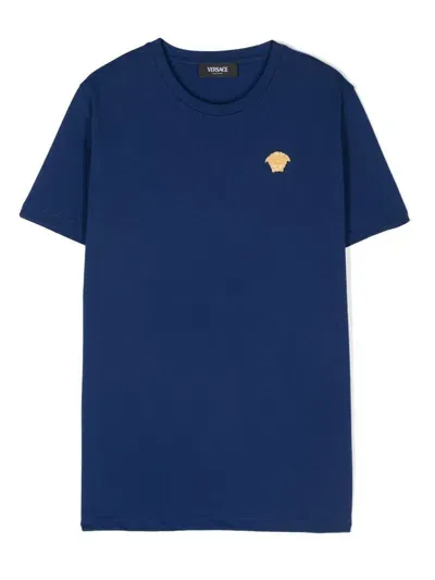 Versace Kids' Medusa Head-embroidered T-shirt In Blue