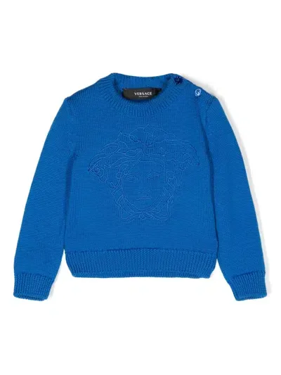 Versace Babies' Medusa Head Motif-embroidered Jumper In Blue