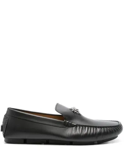 Versace Medusa Head-plaque Leather Loafers In Black