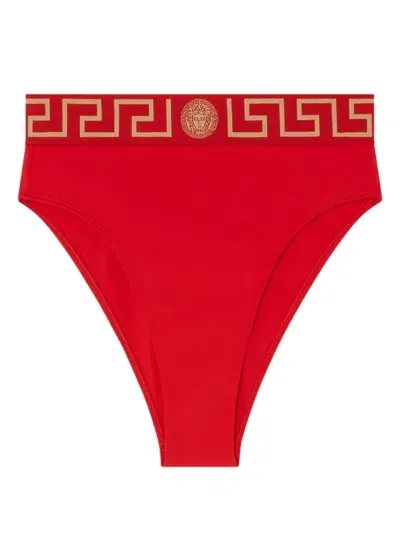 Versace Medusa High-waist Bikini Bottoms In Red