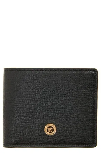 Versace Medusa Leather Bifold Wallet In Black/ Gold