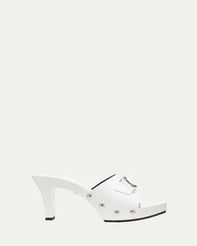 Versace Medusa Buckle Patent Clogs In White