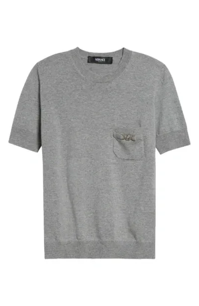 Versace Short Sleeve Cashmere Sweater In 1eb60 Concrete Melange